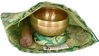NHZ Meditation Yoga Singing Bowl Set With Mallet, Cushion & Brocade Bag - For Meditation, Chakra Healing, Prayer,Yoga, and Mindfulness (3 Inch Green) - color: Green