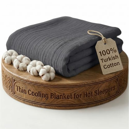 Goqan Muslin Blanket King Size 90x108 – 100% Turkish Cotton 4 Layer Boho Muslin Blanket for Adults, Four Season, Lightweight and Thin, Soft, Breathable - Dark Grey - color: Dark Grey, size: King (90"x108")