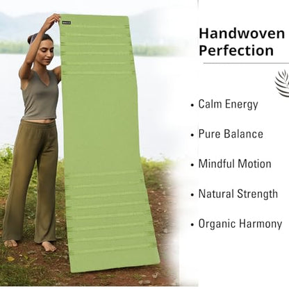Handmade Organic Cotton Yoga Mat Natural Yoga Mat - Yoga Rug - Exercise, Workout, & Fitness Rug Made of 100% Cotton - Woven Material - Absorbent & Washable - 72"" x 24"" (Green)