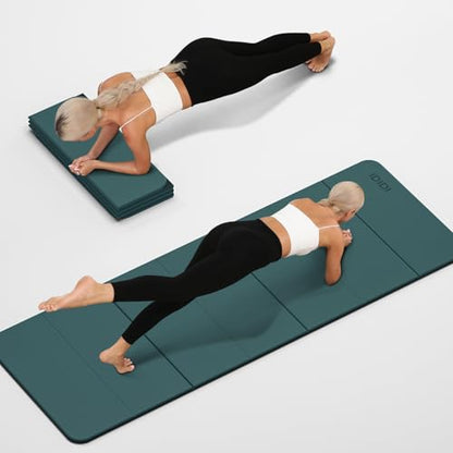 Foldable Yoga Mat Extra Thick 0.32 Inches（8mm） - SGS Certified POE Material Exercise Mat, Non-Slip Design Fitness Mats, Multi-Purpose Workout Mats for Studio or Home Use - color: Deep green