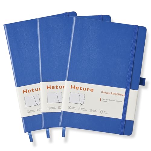Heture Hardcover Notebooks, A5 Lined Journals Notebook for Writing 160 Pages, 8.2 x 5.5 inch, Classic Ruled Notebooks for College/Work/Travel (Lined-3 Pack, Blue) - color: Blue, style: Lined-3 Pack