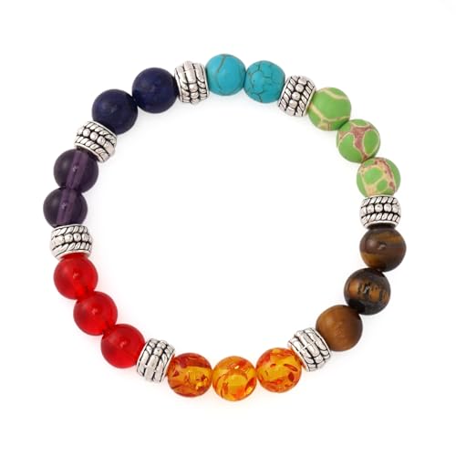 7 Chakra Reiki Healing Beaded Bracelet Stack Natural Stone Beads Bracelet for Anxiety Relief Spiritual Energy Yoga Stackable Jewelry for Women Men Meditation Relax Friendship Gift - color: Chakra