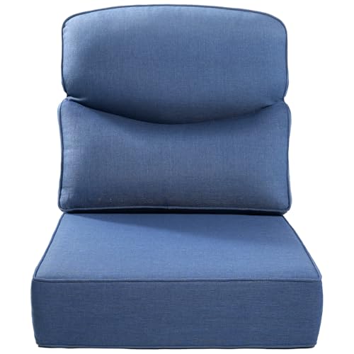 Luxury 22x24/22x25 6-Inch Smile Outdoor Cushions - 1 Set Deep Seat Water-Repellent Patio Furniture Replacement Cushion for Wicker Rattan Wood Metal Chair Rocker Loveseat Sofa - Navy Blue - color: Navy Blue/Smile, size: 22x24x6"(High Back)