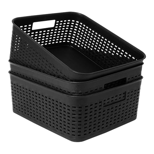 Soddeph Plastic Storage Baskets for Cabinets, Household Pantry Organization with Handle,Organizer Bins for Room,Bathrooms,Under-Sink,Kitchen (Black, M-3PACK) - color: Black, size: M-3PACK