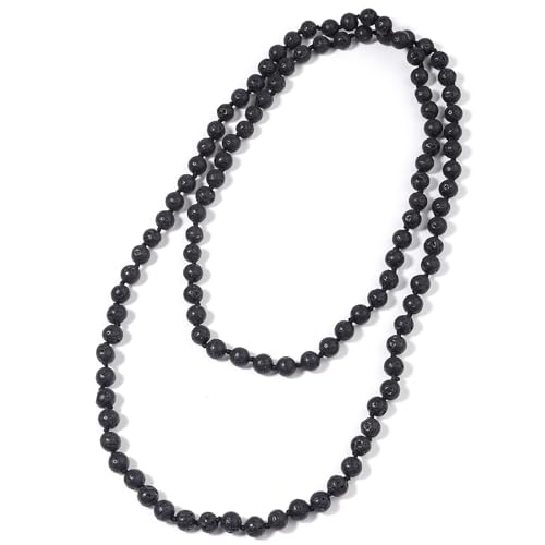 Beaded Necklace Hand Knotted for Woman - color: Lava Stone