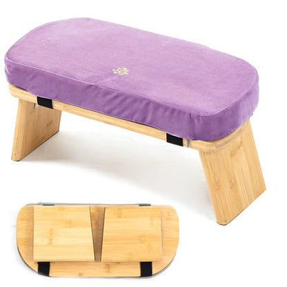 Meditation Bench, Bamboo Meditation Stool, Folding Kneeling Meditation Bench, Seiza Prayer Bench, Prayer Bench with Meditation Cushion, Kneeling Stool(Purple) - color: Purple
