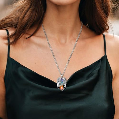 INFUSEU Unique Dragon Necklaces with Healing Crystal Stone for Men Women, Personalized Spiritual Gifts, 24 Inch Chain - color: Chakra
