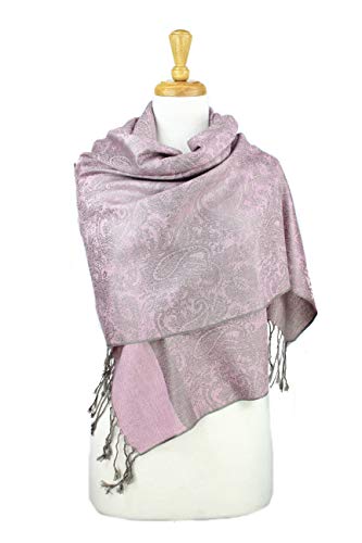 PASKMLNA Paisley Jacquard Pashmina Shawl Wrap Scarf Stole - color: Light Pink Gray