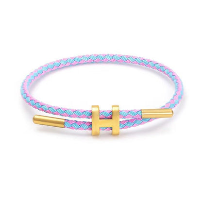 OSIRIDEH2 Bracelet with Adjustable Design Polished H Shape Buckle, Bracelets for Women, 18k Gold-plated Buckle Design Titanium Steel Wire Rope Women's Gift Jewelry - color: Pink + blue line