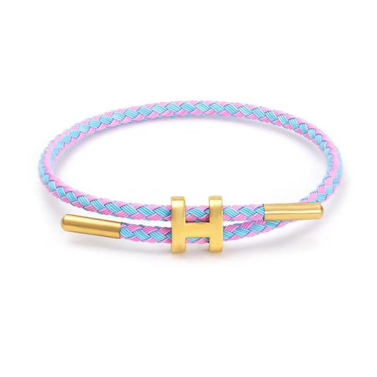 OSIRIDEH2 Bracelet with Adjustable Design Polished H Shape Buckle, Bracelets for Women, 18k Gold-plated Buckle Design Titanium Steel Wire Rope Women's Gift Jewelry - color: Pink + blue line