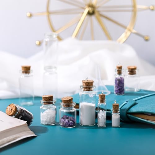 Geiserailie 45 Pcs Mini Glass Bottles with Cork Stoppers Spell Jar Mini Glass Vials Potion Bottles Clear Wishing Jars with 50 Eye Screws 3 Funnels for Party Favors DIY Art Crafts Decoration (Large) - size: Large