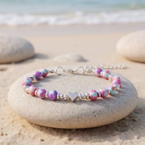 Birthday Bracelet: 6mm Natural Stone Healing Bracelet Inspirational Self-Care Gifts for Women, Mom, Daughter, Wife, Coworkers, Friend, Bestie, Granddaughter - color: Emperor Purple