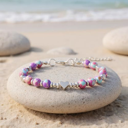 Birthday Bracelet: 6mm Natural Stone Healing Bracelet Inspirational Self-Care Gifts for Women, Mom, Daughter, Wife, Coworkers, Friend, Bestie, Granddaughter - color: Emperor Purple