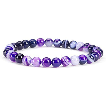 Cherry Tree Collection - Small, Medium, Large Sizes - Gemstone Beaded Bracelets For Women and Men - 6mm Round Beads - color: Lace Agate Purple, size: Large
