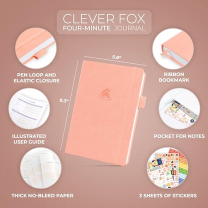 Clever Fox Four-Minute Journal – Daily Positivity Journal with Prompts – Motivational Affirmation, Mental Health & Habit Tracker (Light Pink) - color: Light Pink