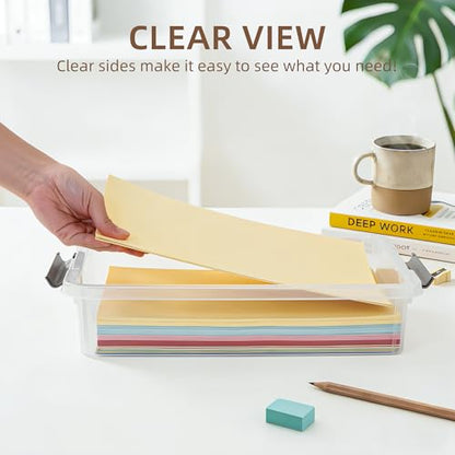 Citylife 10 PCS Plastic Storage Bins with Latching Lids Portable Project Case Clear File Box Stackable Storage Containers for Organizing A4 Paper, Photo, Document, Scrapbook - size: 5QT, style: 10 PCS