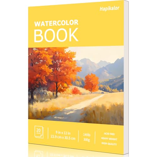 Watercolor Paper Pad 9x12, 140lb/300gsm Cold Press Drawing Paper, 20 Sheets Acid-Free Artist Sketchbook for Wet Media, Gouache & Acrylic, Double Sided Painting Paper (Yellow Cover) - color: Yellow, size: 9" x 12" Pad