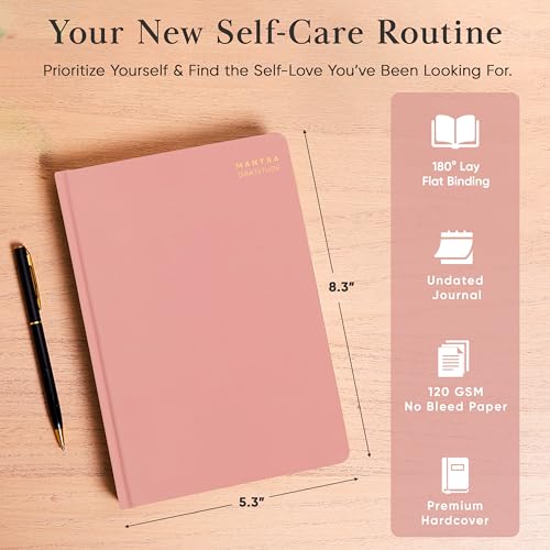 Gratitude Journal For Women & Men - Mental Health, Self Love & Self Care Journal - Pink - 5.8" x 8.3" - Mantra Planner - color: Pink