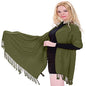 CJ Apparel Solid Color Tassels Design Nepalese Shawl Scarf Wrap Stole Throw Head Wrap Pashmina Gift Hand Made in Nepal New - color: Avocado Green