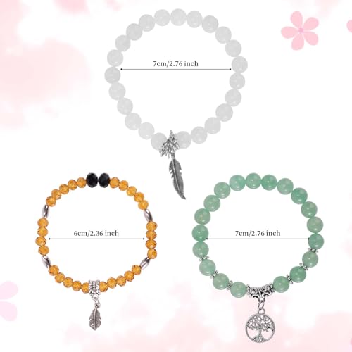 Mikovivi 3pcs Tree Beaded Bracelets for Women, Multilayer Chakra Stone Bracelets Anxiety Yoga Spiritual Crystal Bead Jewelry Gifts for Women Relax