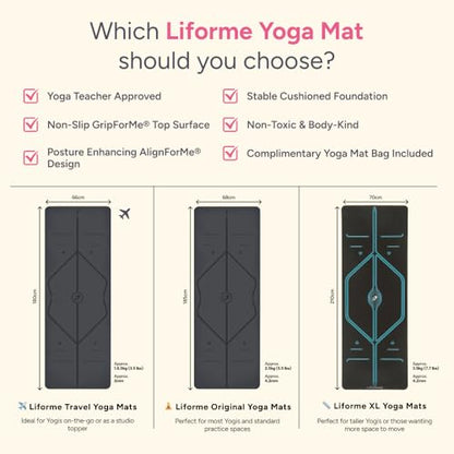 Liforme Original Yoga Mat – Free Yoga Bag Included - Patented Alignment System, Warrior-like Grip, Non-slip, Eco-friendly, sweat-resistant, long, wide, 4.2mm thick mat for comfort