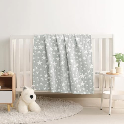 NTBAY 3 Layer Oversized Muslin Cotton Toddler Blanket, 45x60 Inches Jacquard Reversible Nursery Bed Blanket, Super Soft and Thermal Crib Blanket for All Seasons, Baby Gift, 45"x60", Grey/White Star - color: Grey Star, size: 45x60 Inch (Pack of 1)
