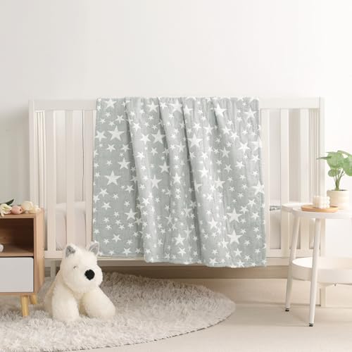 NTBAY 3 Layer Oversized Muslin Cotton Toddler Blanket, 45x60 Inches Jacquard Reversible Nursery Bed Blanket, Super Soft and Thermal Crib Blanket for All Seasons, Baby Gift, 45"x60", Grey/White Star - color: Grey Star, size: 45x60 Inch (Pack of 1)