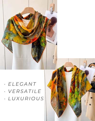 PoeticEHome Cashmere Scarf Wrap 36"x36" - Featherlight & Wrinkle-Free Artistic Square Shawl for Travel & Office, Gift Ready - color: Village Street in Auvers - 36"