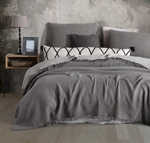 Soft Pure Cotton 4-Layer Gauze Twin Size Blanket – Lightweight, Pre-Washed Muslin Bed Cover, Minimalist Style, (Graphite Gray, 63x95 Inches) - color: Graphite Gray, size: 63x95 Inches