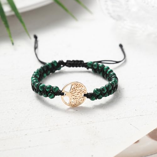 Jinxiuge Tree of Life Turquoise Stone Bracelet for Women Handmade Braided Layered Bead Bracelet with Black Gift Box - style: Style-H