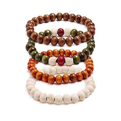 COLORFUL BLING 4Pcs Classic Natural Sandalwood Bead Bracelet Strand Wood Tibetan for Men Women Meditation Buddhist Mala Prayer Jewelry - color: round