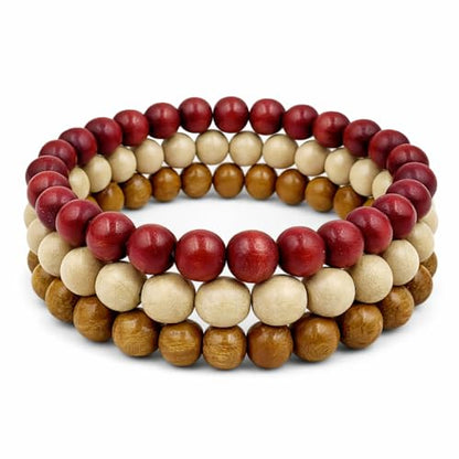 Everwood Beaded Bracelet 3 Pack Stack Handmade 8mm Dyed Wood Beads - Good Wood Series Original - Handcrafted Bead Bracelets Made In Tennessee - USA Handmade Artisian Boho Style Mala Bracelets