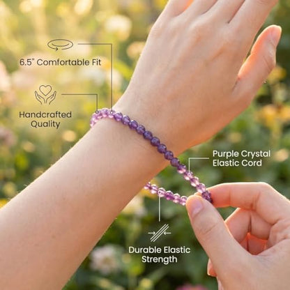 Angelstones Natural Gemstone Small Beaded Stretch Bracelet, 4mm Faceted Round Beads, Crystal Healing Bracelet for Women - color: Amethyst