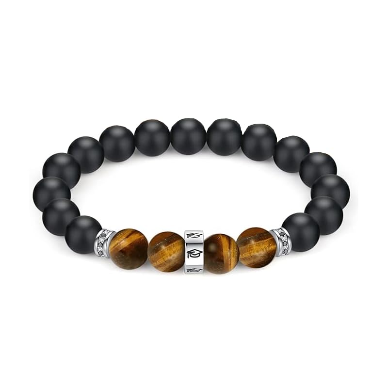 Healing Beads Bracelets for Women Men, Adjustable Natural Stone Beaded Bracelet Stackable Chain Stretch Jewelry Gifts - color: Black-1