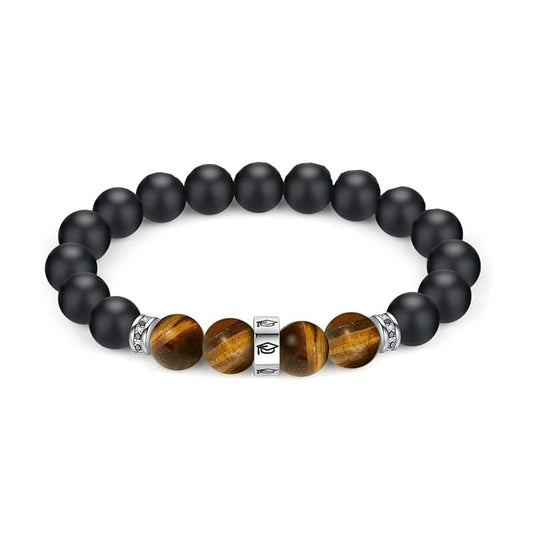 Healing Beads Bracelets for Women Men, Adjustable Natural Stone Beaded Bracelet Stackable Chain Stretch Jewelry Gifts - color: Black-1