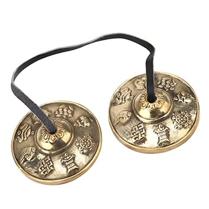 Meditation Bell, 6.5cm Tibetan Tingsha Cymbals Meditation Chime Bells Yoga Finger Chime Buddhist Percussion Instruments (Auspicious patterns) - size: Auspicious patterns