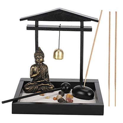HEEPDD Desktop Zen Garden Kit with Buddha Statue, Incense Holder, Mallet, Rocks for Meditation, Yoga, Office Decor