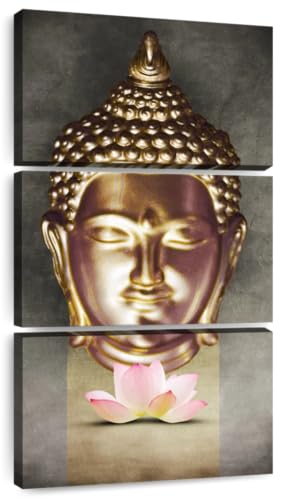 ElephantStock - Lotus Buddha Canvas Wall Art, Golden Buddha Art For Bedroom, 3 Piece Gold & Gray Zen Wall Decor, Modern Decor Photography - 21" X 44" - color: Lotus Buddha Multi Piece, size: 44"L x 21"W