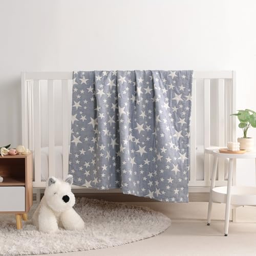 NTBAY 3 Layer Oversized Muslin Cotton Toddler Blanket, 45x60 Inches Jacquard Reversible Nursery Bed Blanket, Super Soft and Thermal Crib Blanket for All Seasons, Baby Gift, 45"x60", Blue/White Star - color: Blue, size: 45x60 Inch (Pack of 1)
