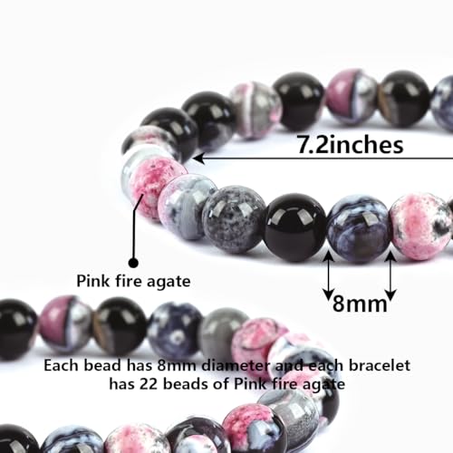 Natural Energy Healing Stone Charm Bracelet 8mm Natural Energy Healing Lava Rock Bracelet - Unisex - color: ZLY-Pink agate