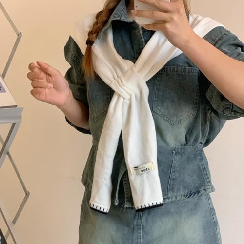 Sweater Shawl Wraps for Women Fashion Knitted Shoulder Shawls Ponchos Casual Sweaters Scarf Cape Wraps with Sleeves - color: 07 White/Black Trim