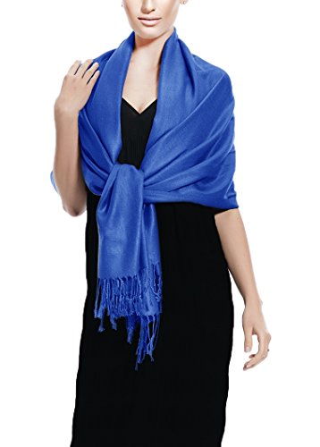 Peach Couture Women’s Pashmina Shawl Wrap – Warm Long Large Scarf for Evening Dress, Bridesmaid, Wedding & Bridal Wear - color: Blue