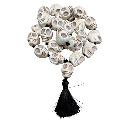 Mund Mala Skull Necklace – Mahakali Rosary 33+1 Beads – Narmund Bone Mala for Tantric Kali Sadhana, Yoga, Meditation, Healing, Evil Eye Protection, Gothic Halloween Jewelry