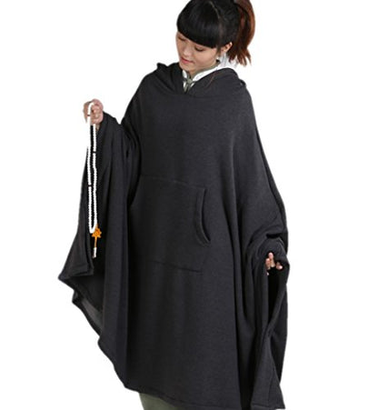 ZanYing Meditation Buddhist Hooded Cotton Cloak Winter Oversize Coat - color: Dark Grey, size: Large