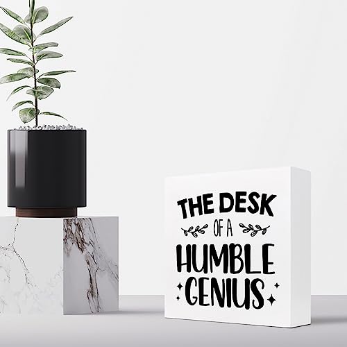Funny Wooden Box Sign, Humble Genius Humorous Wooden Decor, Plaque for Home Farmhouse Office Desk Shelf - style: Humble