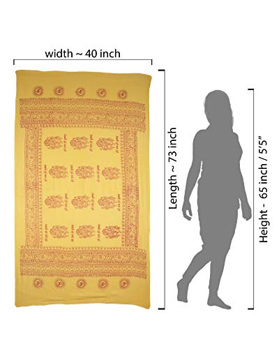 Yoga Scarf Meditation Shawl Large Wrap Hindu Prayer Stole OM Ganesha print - color: Yellow