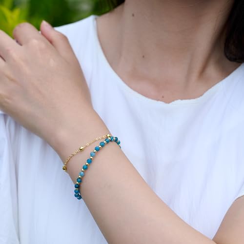 Farfume Crystal Bracelet Beaded Bracelets 4mm Natural Stone Beads Gemstone Handmade Jewelry Gift for Women - color: Apatite-Creativity