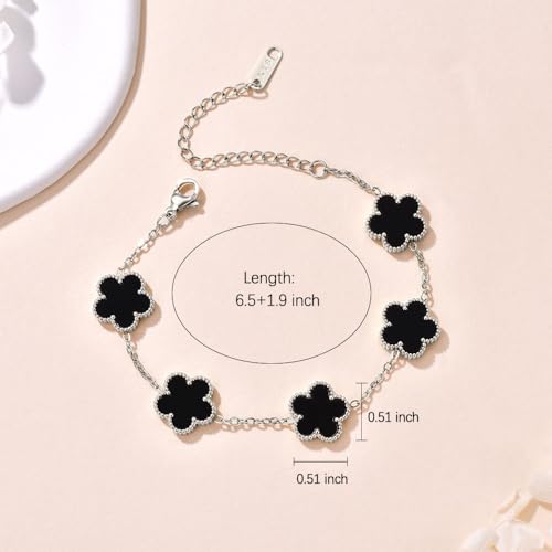FLY FEI 18K Gold-Plated Four Leaf Clover Bracelet for Women,Adjustable lucky Bracelet Set Jewelry Gift-Hypoallergenic Charm for Birthdays, Wellness & Daily Wear - color: style03-Black+White(silvery2pcs)