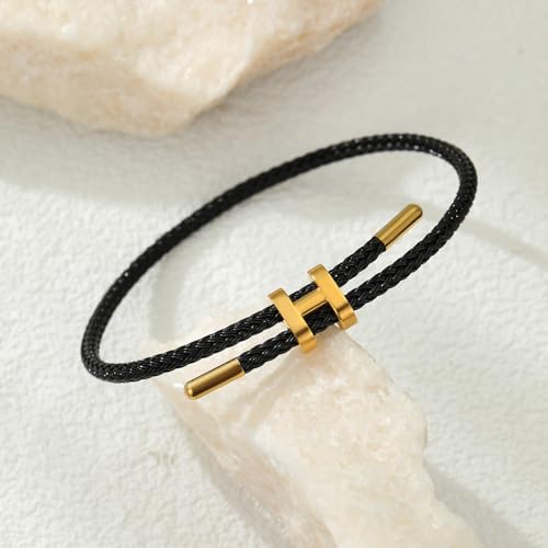 Bracelets for Women Adjustable Charm Bracelet, 18k Gold-plated Buckle Design Titanium Steel Wire Rope Women's Gift Jewelry - color: Black