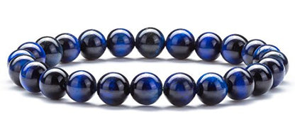 Men Women 8mm Natural Stone Lava Rock Diffuser Bracelet Elastic Yoga Agate Beads Bracelet Bangle - color: blue Tiger Eye